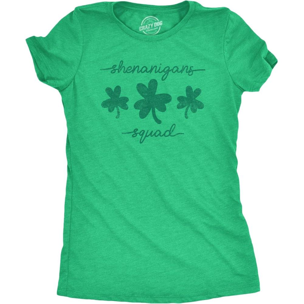 imageWomens Saint Patricks Day T Shirts Funny Shenanigans Clover Graphic Tees for WomenHeather Green Shenanigans Squad
