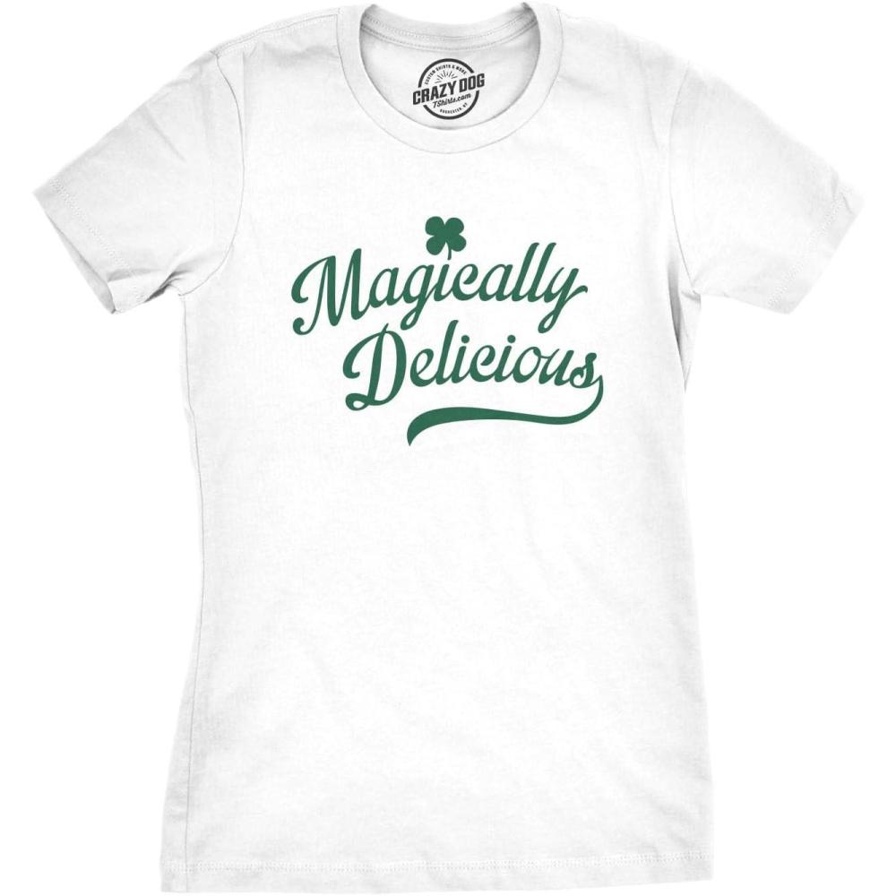 imageWomens Saint Patricks Day T Shirts Funny Shenanigans Clover Graphic Tees for WomenWhite Magically Delicious