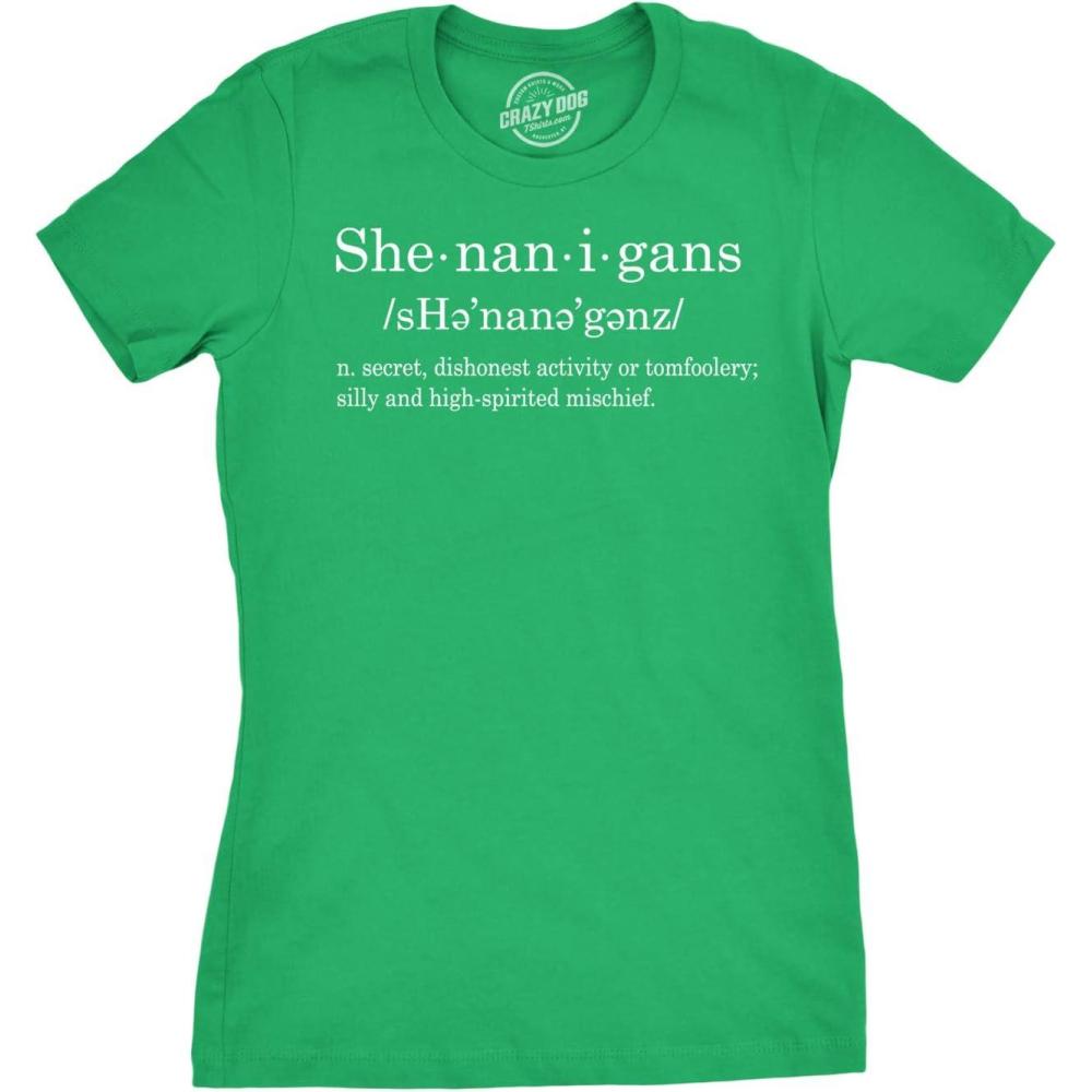 imageWomens Shenanigans Definition T Shirt Funny Saint Patricks Day St Patty ShamrockGreen