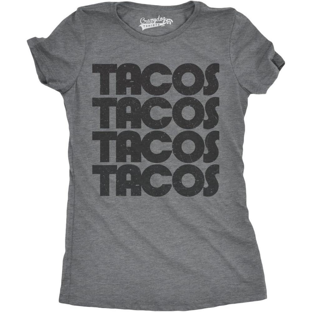 imageWomens Tacos Repeating Design T Shirt Funny Retro Tee for LadiesDark Heather Grey