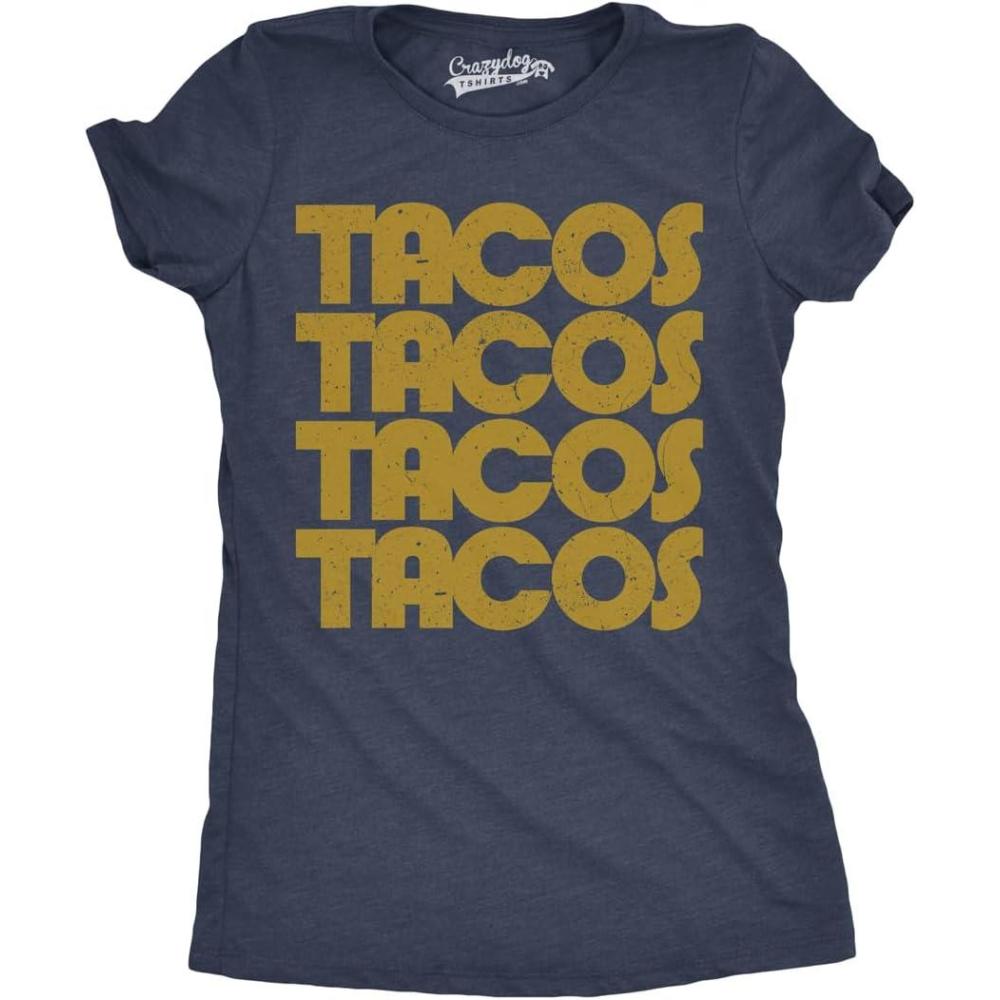 imageWomens Tacos Repeating Design T Shirt Funny Retro Tee for LadiesNavy