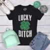 Womens Lucky Bitch T Shirt Cute Shamrock Saint Patricks Day Tee St Patty Outfit(Black)