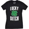 Womens Lucky Bitch T Shirt Cute Shamrock Saint Patricks Day Tee St Patty Outfit(Black)