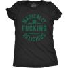 Womens Saint Patricks Day T Shirts Funny Shenanigans Clover Graphic Tees for Women(Heather Black – Magically F-in Delicious)