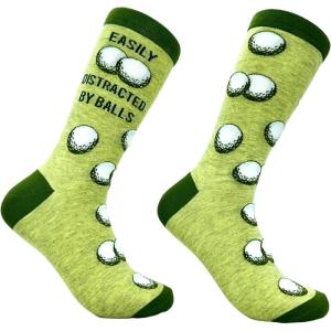 Crazy Dog T-Shirts Mens Funny Golf Socks Sports Crews for Guys with Fun Clubhouse Sayings(Distracted By Balls)