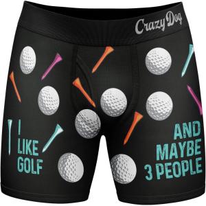 Crazy Dog T-Shirts Mens I Like Golf and Maybe 3 People Boxers Funny Sarcastic Golfing Ball Tee Graphic Underwear for Guys(Black)
