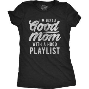 Crazy Dog T-Shirts womens 024badassmomgroupwmn(Heather Black – Hood Playlist)