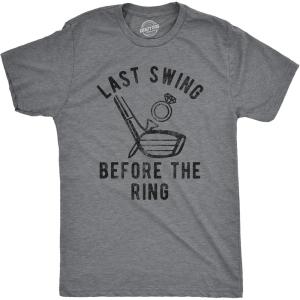 Mens Last Swing Before The Ring T Shirt Funny Golf Bachelor Bachelorette Wedding Tee(Dark Heather Grey)