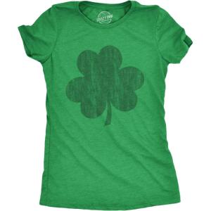 St Patricks Day T-Shirt – Women’s Vintage Distressed Shamrock Graphic Tee, Lucky Clover Green Tee(Heather Green)