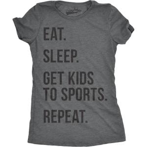 Womens Eat Sleep Get Kids to Sports Repeat T Shirt Funny Gift for Mom Sarcastic(Dark Heather Grey)