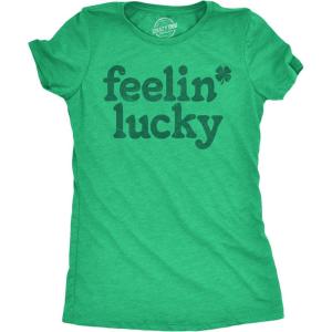 Womens Feelin Lucky T Shirt Funny St Pattys Days Parade Four Leaf Clover Tee for Ladies(Heather Green – Feelin Lucky)