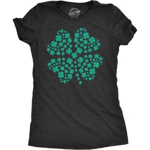 Womens Glitter Clover T Shirt Funny Awesome St Pattys Days Parade Shiny Shamrock Tee for Ladies(Heather Black – Glitter Clover)