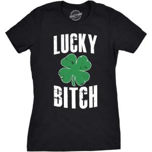 Womens Lucky Bitch T Shirt Cute Shamrock Saint Patricks Day Tee St Patty Outfit(Black)