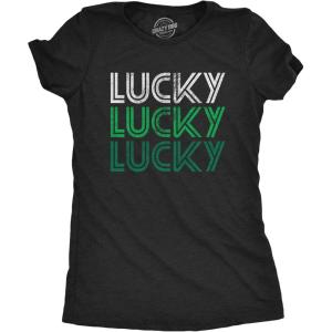 Womens Lucky Shamrock St Patricks Day Shirt – Funny Irish Clover Tee – Cute Green Holiday Outfit for Parade and Party(Heather Black)