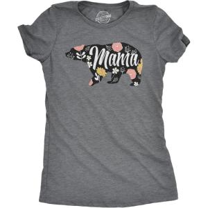 Womens Mama Bear T Shirt Cute Funny Best Mom of Boys Girls Cool Mother Tee(Dark Heather Grey – Floral)