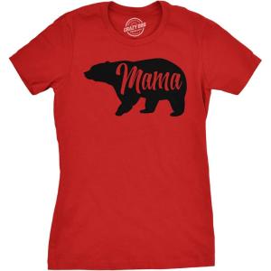 Womens Mama Bear T Shirt Cute Funny Best Mom of Boys Girls Cool Mother Tee(Red)