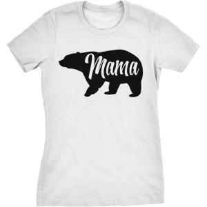 Womens Mama Bear T Shirt Cute Funny Best Mom of Boys Girls Cool Mother Tee(White)