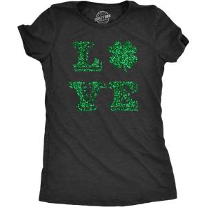 Womens Saint Patricks Day T Shirts Funny Shenanigans Clover Graphic Tees for Women(Heather Black – Love Clover Glitter)