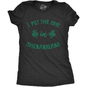 Womens Saint Patricks Day T Shirts Funny Shenanigans Clover Graphic Tees for Women(Heather Black – Shenanigans)
