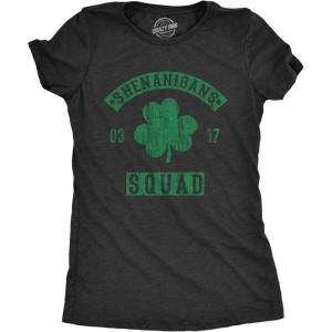 Womens Saint Patricks Day T Shirts Funny Shenanigans Clover Graphic Tees for Women(Heather Black – Shenanigans Squad)