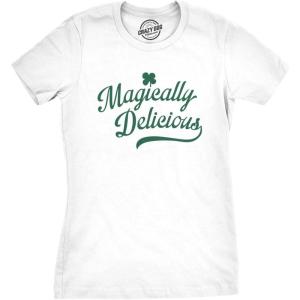Womens Saint Patricks Day T Shirts Funny Shenanigans Clover Graphic Tees for Women(White – Magically Delicious)