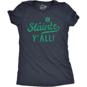 Womens Slainte Yall T Shirt Funny St Paddys Day Parade Good Health Toast Tee for Ladies(Heather Navy – Slainte)