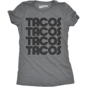 Womens Tacos Repeating Design T Shirt Funny Retro Tee for Ladies(Dark Heather Grey)