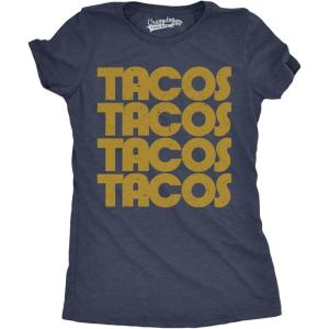 Womens Tacos Repeating Design T Shirt Funny Retro Tee for Ladies(Navy)