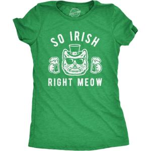 Womens so Irish Right Meow T Shirt Funny St Patricks Day Cat Lover Graphic Novelty Tee(Heather Green)