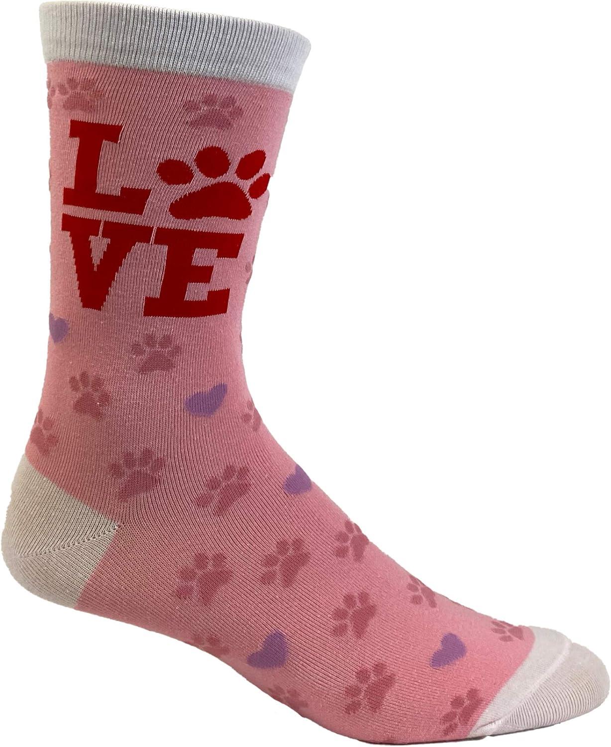 imageFunny Dog Socks for Women Love Paw Print Crew Socks Soft Cotton Novelty Gift for Dog Moms and Pet Lovers Pink AnimalThemed Footwear
