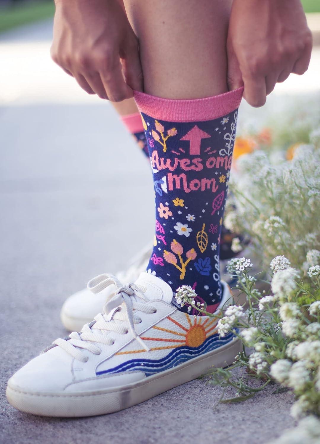 imageFunny Mom Socks for Women Awesome Mom Floral Crew Socks Cute Mothers Day Birthday Christmas Gift Soft Cotton Comfy Fit