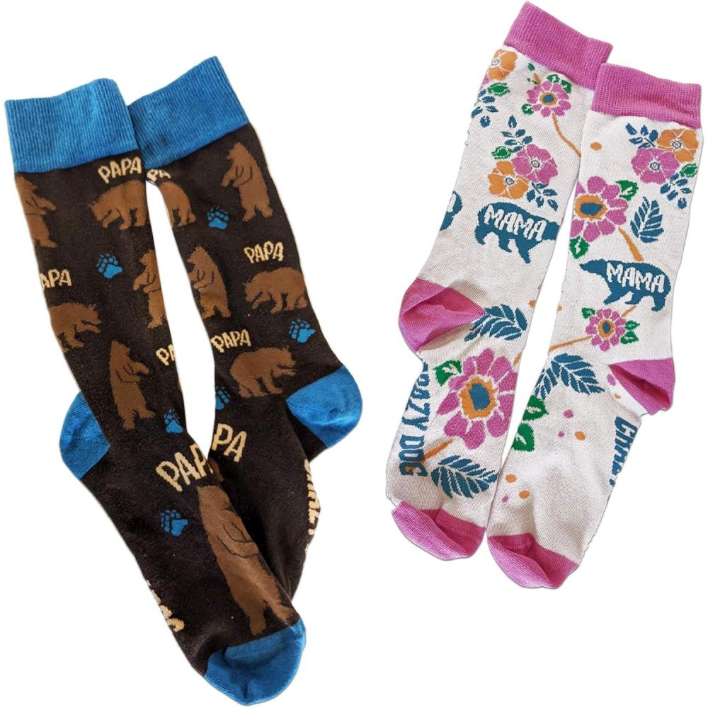 imageCrazy Dog TShirts Mama and Papa Bear Sock Set Funny Mens and Womens Sock Combo for Parents
