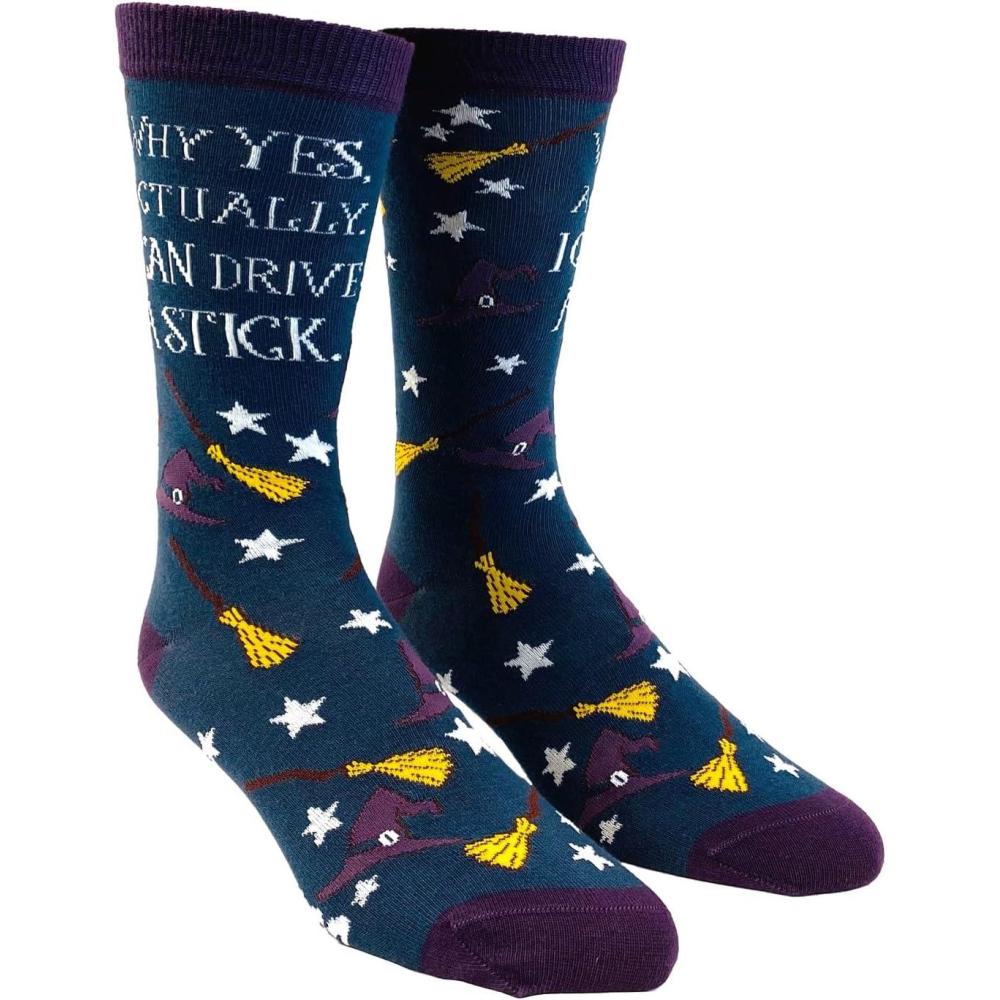 imageCrazy Dog TShirts Womens Halloween Socks Funny Spooky October Fall Novelty Graphic FootwearDrive a Stick