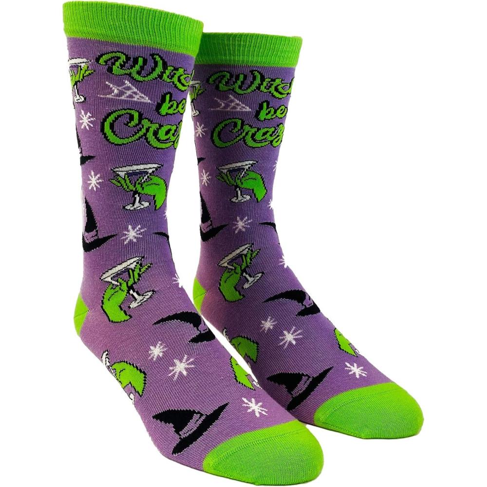 imageCrazy Dog TShirts Womens Halloween Socks Funny Spooky October Fall Novelty Graphic FootwearWitches Be Crazy