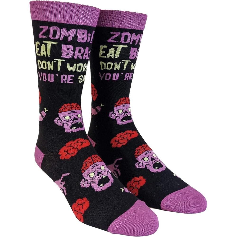 imageCrazy Dog TShirts Womens Halloween Socks Funny Spooky October Fall Novelty Graphic FootwearZombies Eat Brains