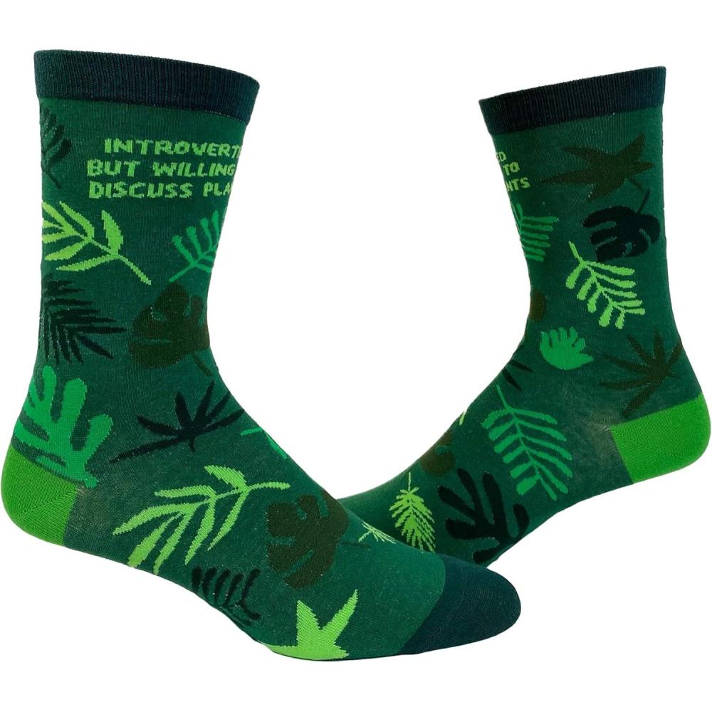 imageCrazy Dog TShirts Womens Introverted But Willing to Discuss Plants Socks Funny Gardening House Plant Graphic Footwear