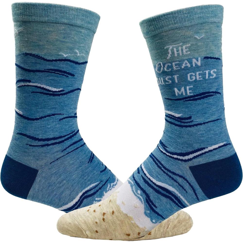 imageCrazy Dog TShirts Womens The Ocean Just Gets Me Socks Funny Beach Vacation Boating Novelty Footwear