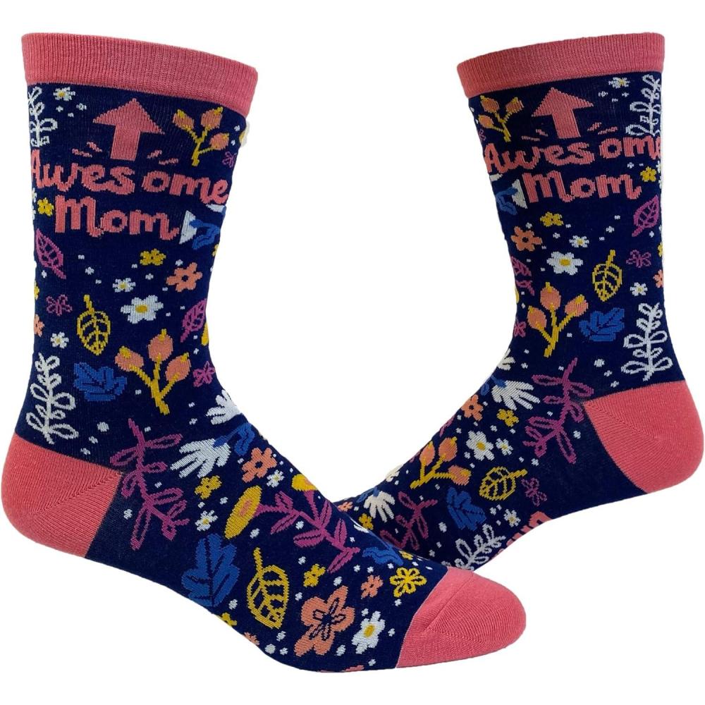imageFunny Mom Socks for Women Awesome Mom Floral Crew Socks Cute Mothers Day Birthday Christmas Gift Soft Cotton Comfy Fit