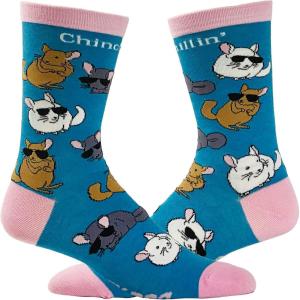 Crazy Dog T-Shirts Cute Animal Socks for Women Fun Socks with Animals and Sarcastic Humor(Chinchillin)