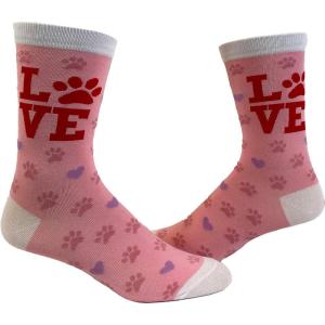 Funny Dog Socks for Women – Love Paw Print Crew Socks – Soft Cotton Novelty Gift for Dog Moms and Pet Lovers – Pink Animal-Themed Footwear