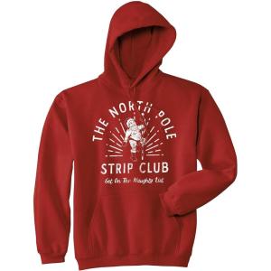 Crazy Dog Funny Christmas Unisex Hoodies Holiday Hooded Sweatshirts for Men and Women(Red – North Pole Strip Club)
