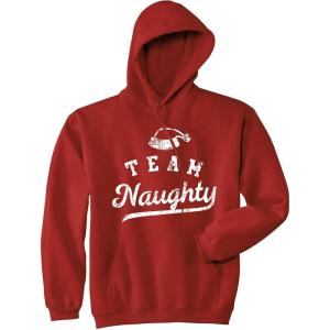 Crazy Dog Funny Christmas Unisex Hoodies Holiday Hooded Sweatshirts for Men and Women(Red – Team Naughty)