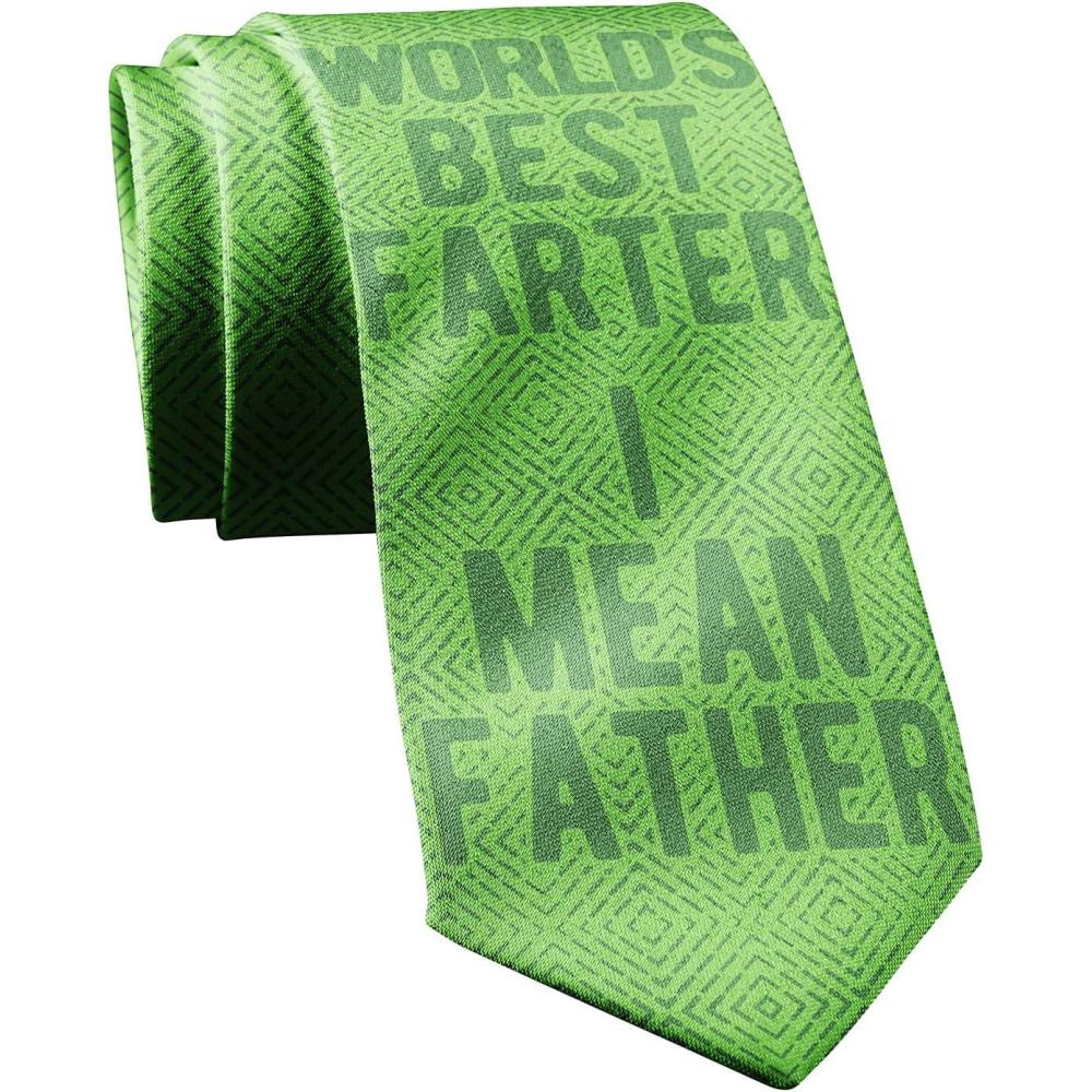 imageCrazy Dog TShirts Funny Tie for Men Novelty Necktie with Worlds Best Farter I Mean Father Print Gag Gift for Dad Fathers Day and Office Party Fun Green Nerdy Tie