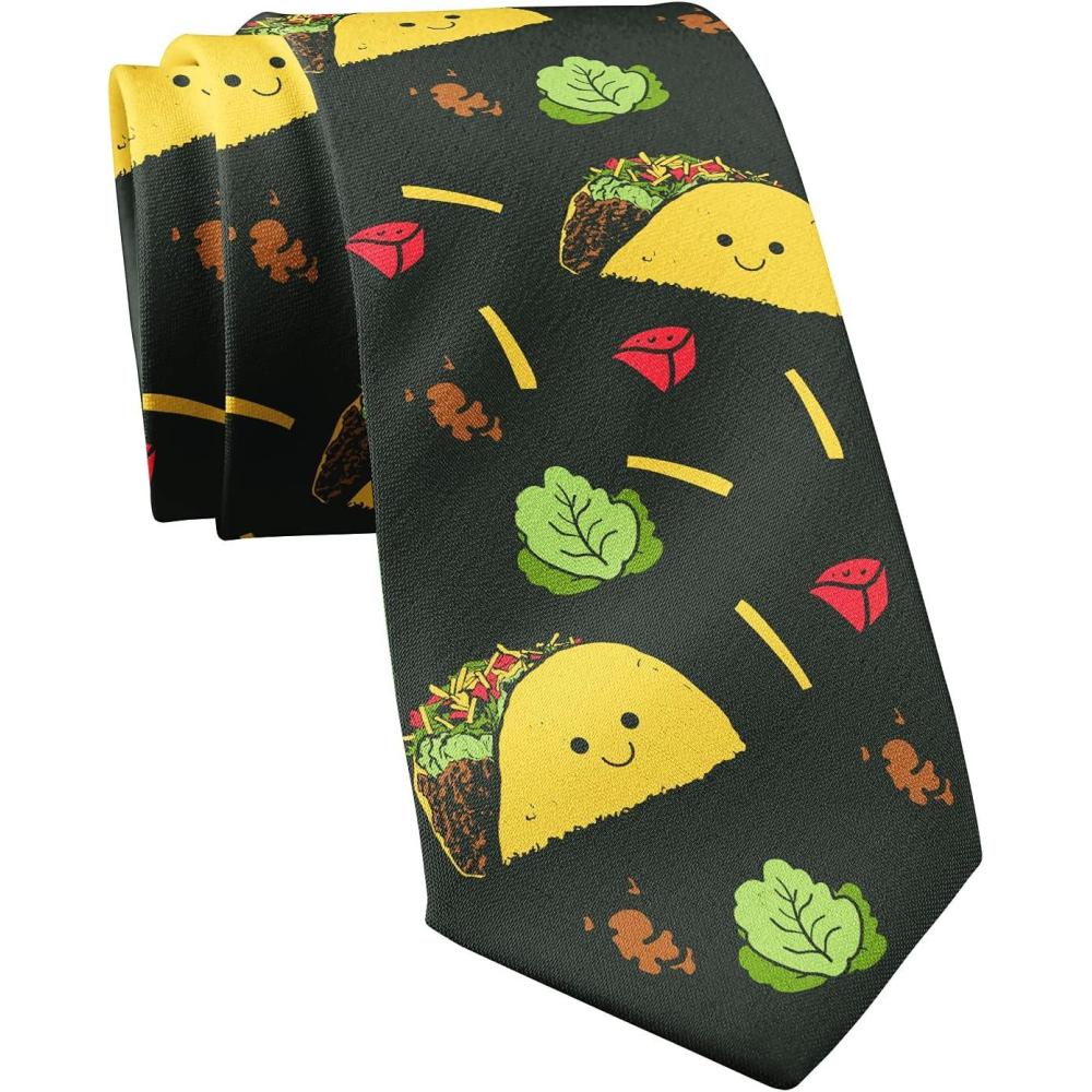 imageCrazy Dog TShirts Funny Tie for Men Smiling Taco and Lettuce Print Necktie Novelty Fun Gag Gift Ties for Mexican Food Lovers Humorous Office Menswear Cinco de Mayo Events Outfit Accessory
