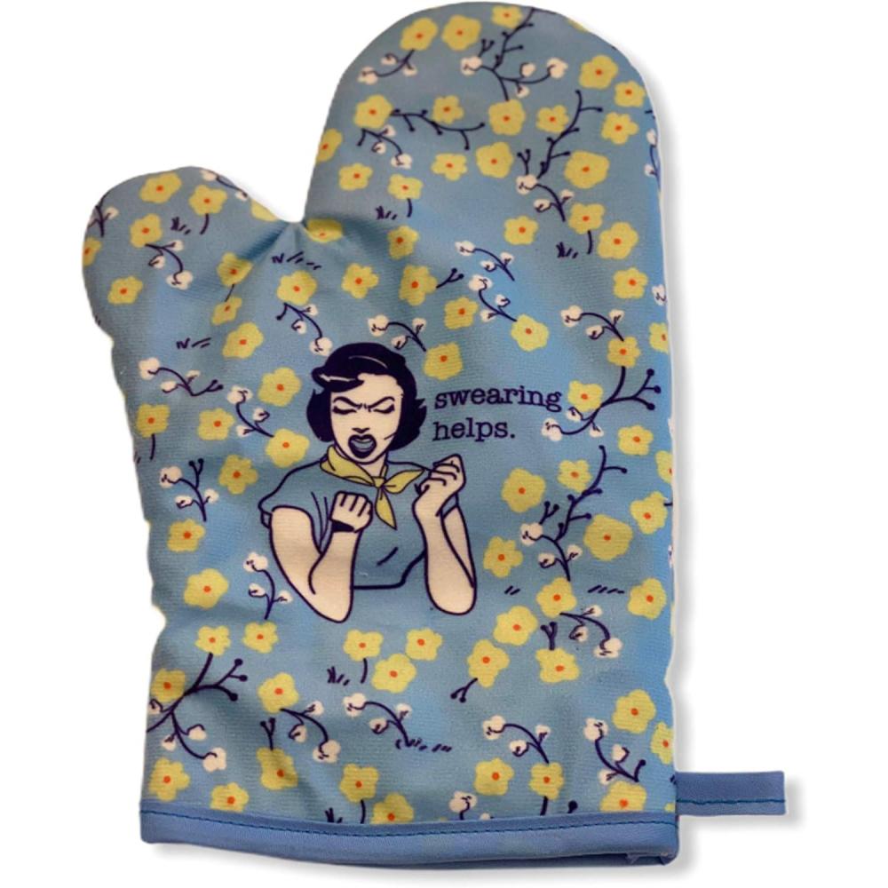 imageFunny Cooking Oven Mitt Swearing Helps Retro Design Heat Resistant Sarcastic Kitchen Glove Novelty Baking Mitt with Humor Graphic for Women and Home CooksOven Mitt