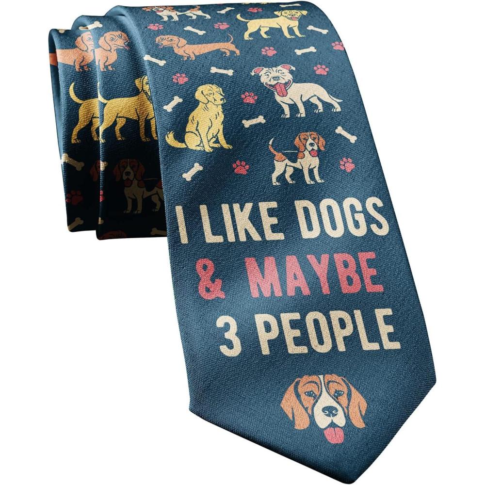 imageFunny Dog Tie for Men I Like Dogs Maybe 3 People Novelty Animal Print Necktie Humorous Gift for Dog Lovers Cool Menswear Accessory and Office Humor