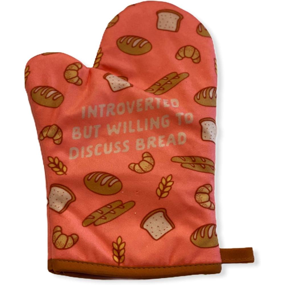 imageIntroverted But Willing to Discuss Bread Funny Baking Graphic Novelty Carbs Kitchen Glove Funny Graphic Kitchenwear Cool Food Novelty Cookware Orange Oven MittOven Mitt