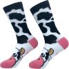 Crazy Dog T-Shirts Funny Womens Socks with Animal Print Designs Toe Socks with Cute Animal Faces(Cow)