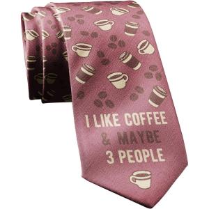 Crazy Dog T-Shirts Caffeine Lover Tie for Men – I Like Coffee and Maybe 3 People Necktie – Barista Outfit and Funny Accessory Novelty Gift for Bean Lovers