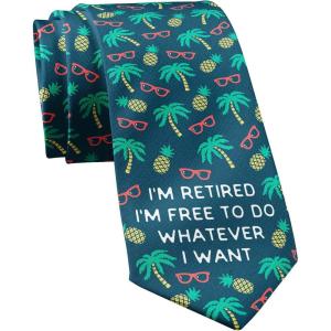 Crazy Dog T-Shirts Funny Retirement Tie for Men – Tropical Palm Tree Necktie – Retired Free To Do Whatever I Want Tie Gift for Retired Dads Teachers and Coworkers